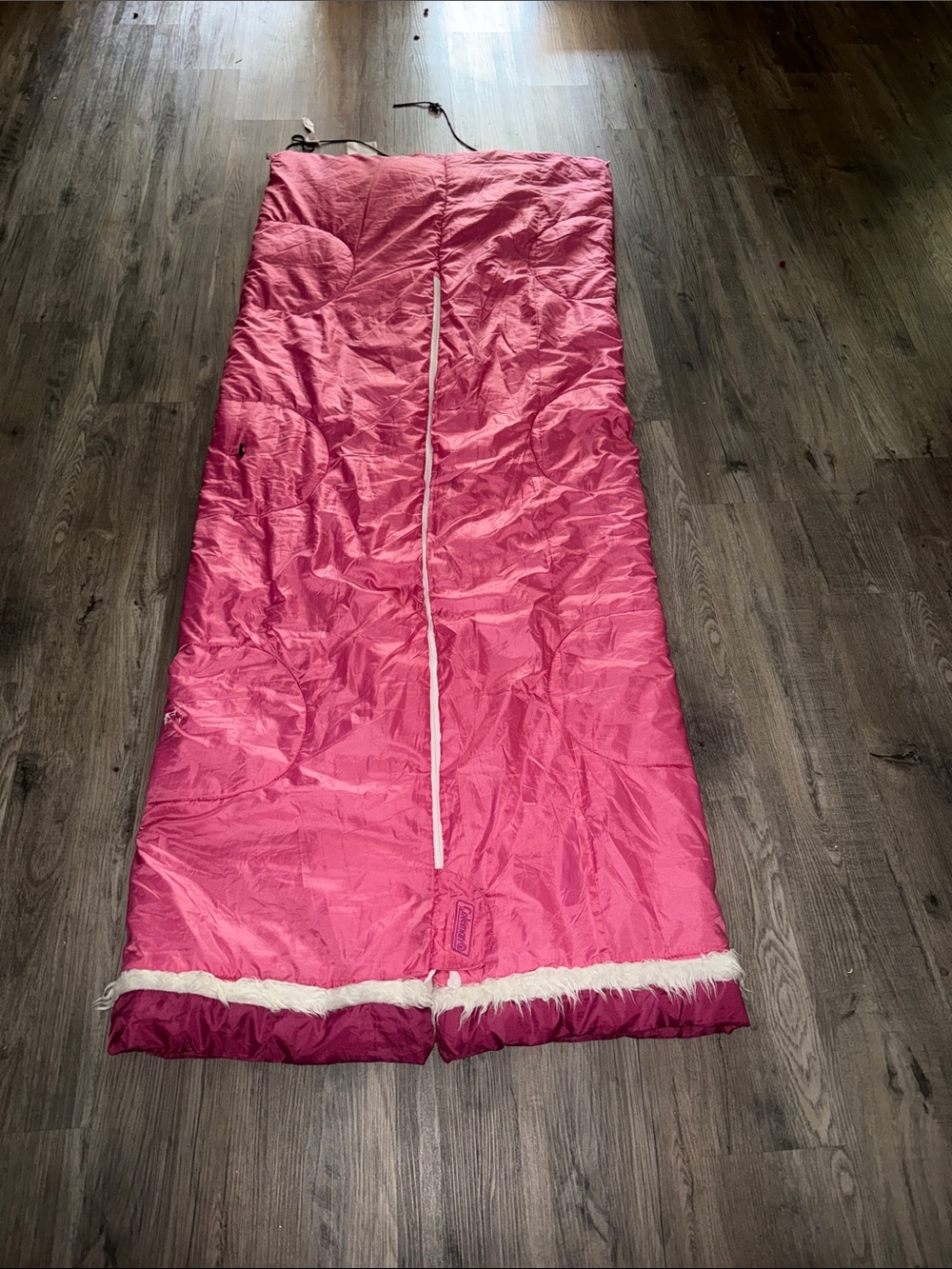 Coleman Pink Sleeping Bag with White Faux Fur Trim
